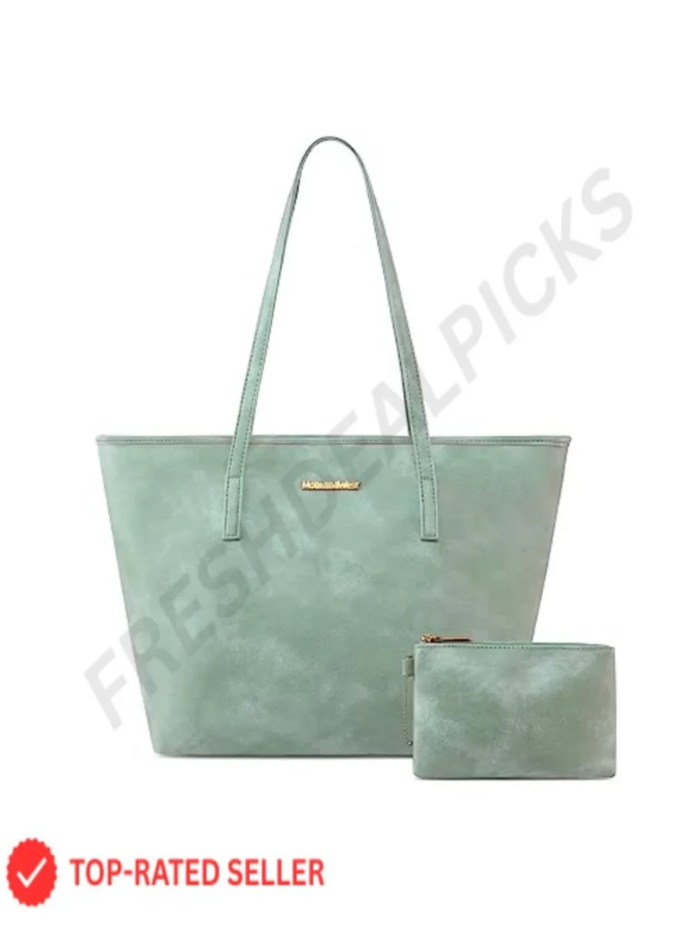 Faux Leather Tote Bag with Detachable Pouch for Work & Daily Use, Fits Laptop,